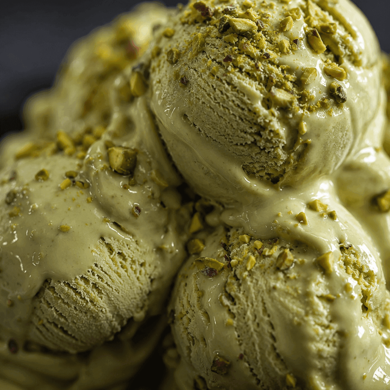 Fresh scoops of ice cream with pistachio topping