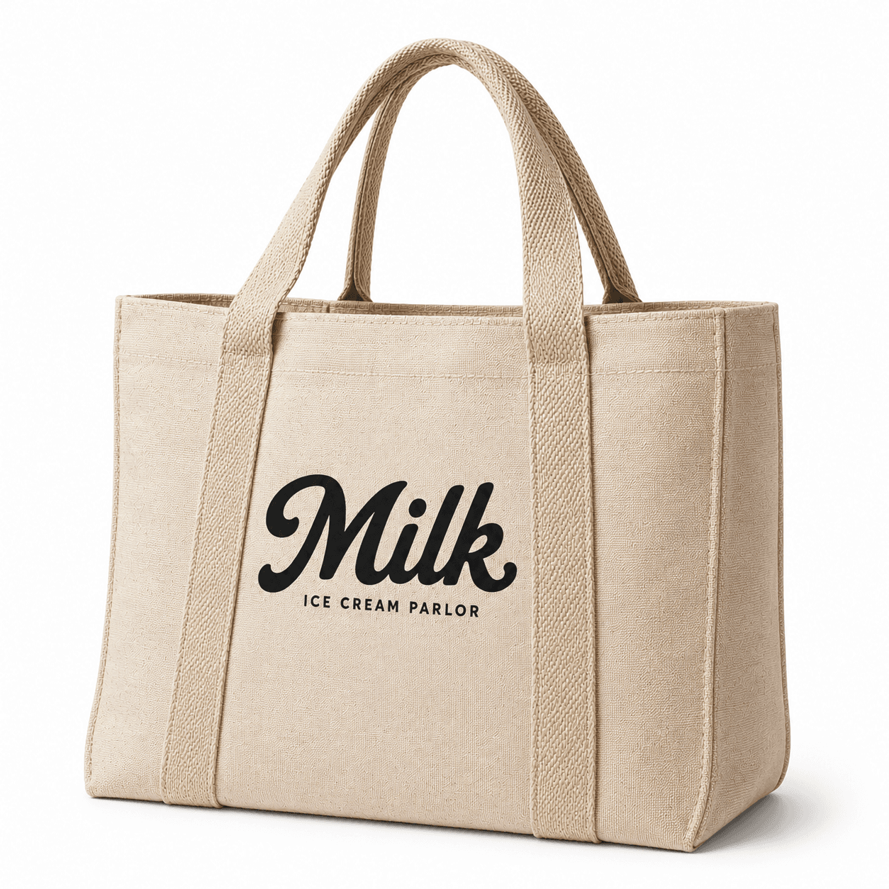 Milk Market Tote angled logo view